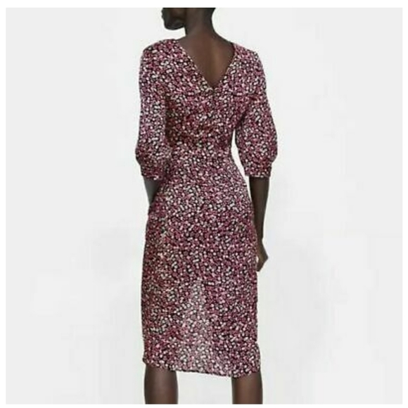 NEW- Zara Floral Ruched Midi Dress Sz.Small - Picture 2 of 8